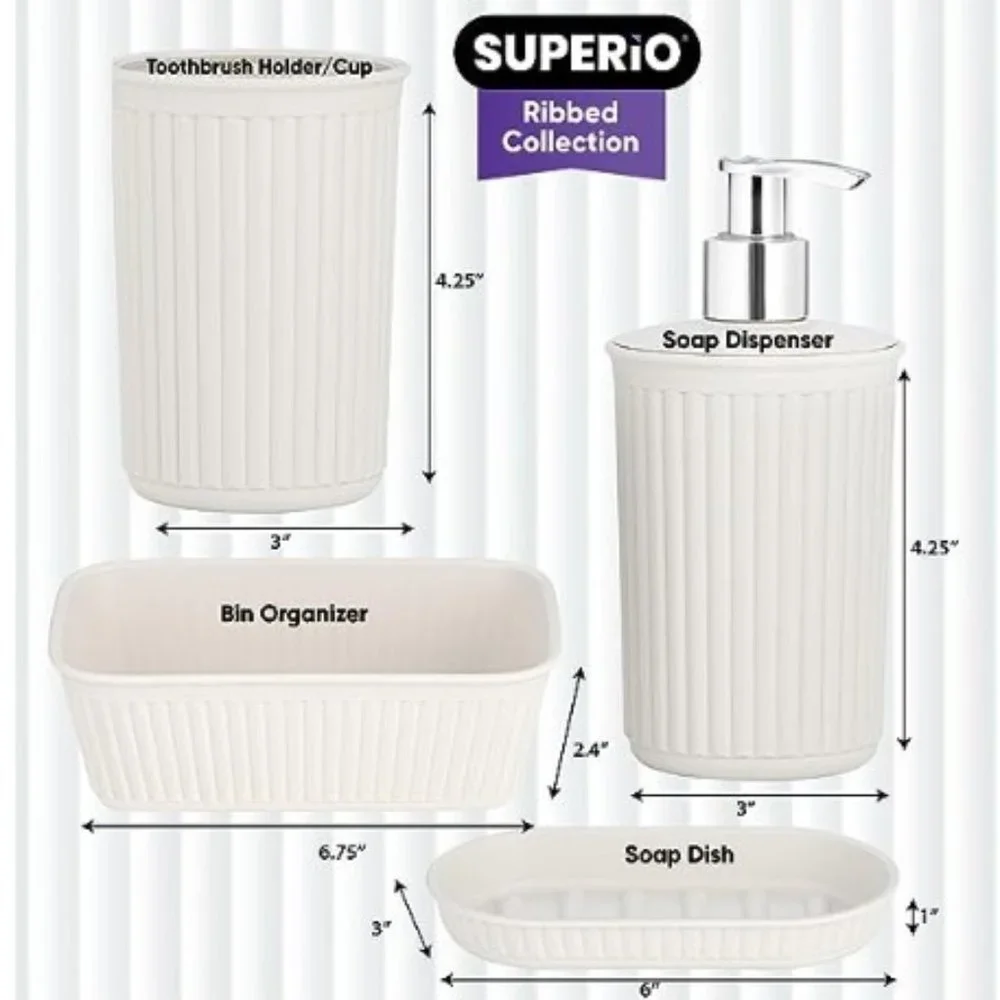 4 pc - Plastic Bathroom Accessory Set (White Smoke)